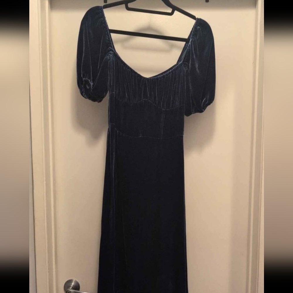 Reformation Navy Velvet Midi Dress - Picture 2 of 4